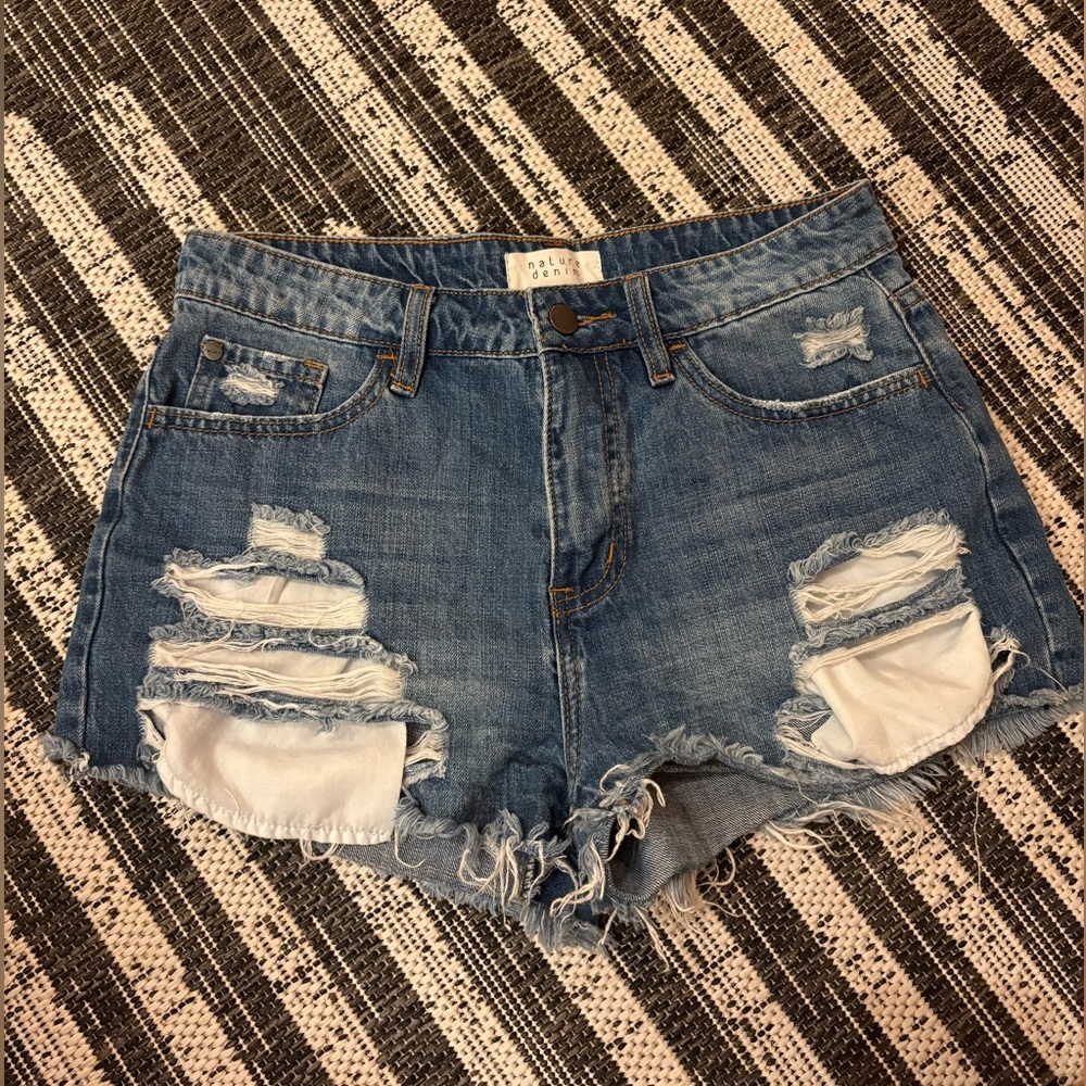 Blue Distressed Jean Shorts